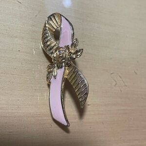 Gold & Pink Breast Cancer Floral Brooch